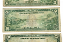 1914 US $5 $10 $20 FEDERAL RESERVE NOTES 