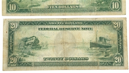 1914 US $5 $10 $20 FEDERAL RESERVE NOTES 