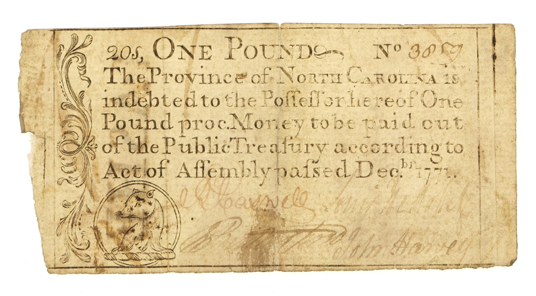 1771 COLONIAL NORTH CAROLINA 1 POUND NOTE