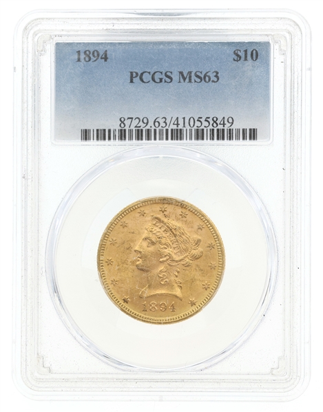 1894 US $10 GOLD EAGLE COIN PCGS MS63