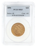 1894 US $10 GOLD EAGLE COIN PCGS MS63