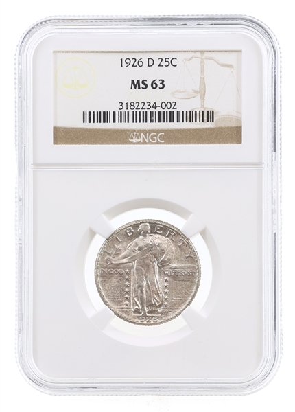 1926D US SILVER STANDING LIBERTY 25C COIN NGC MS63