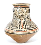 PERUVIAN SHIPIBO POTTERY AINBO CHOMO WATER VESSEL