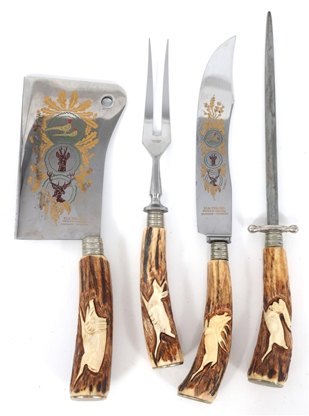 KLA-TRA-SO GERMAN STEEL HORN HANDLE CARVING SET