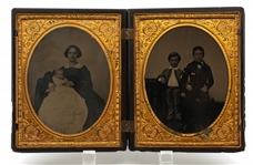 DOUBLE 1/2 PLATE TINTYPE IMAGE OF YOUNG FAMILY