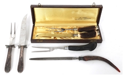 CARVING SET, FORKS, KNIVES, & SHARPENING STICK