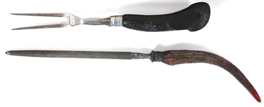 CARVING SET, FORKS, KNIVES, & SHARPENING STICK