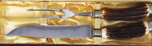 CARVING SET, FORKS, KNIVES, & SHARPENING STICK