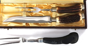 CARVING SET, FORKS, KNIVES, & SHARPENING STICK