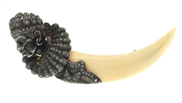 VICTORIAN FIGURAL SILVER BOARS TOOTH BROOCH