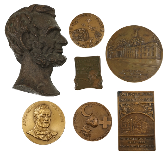BRONZE MEDALLIONS & PLAQUES - LINCOLN, RUSSIAN, INSURANCE