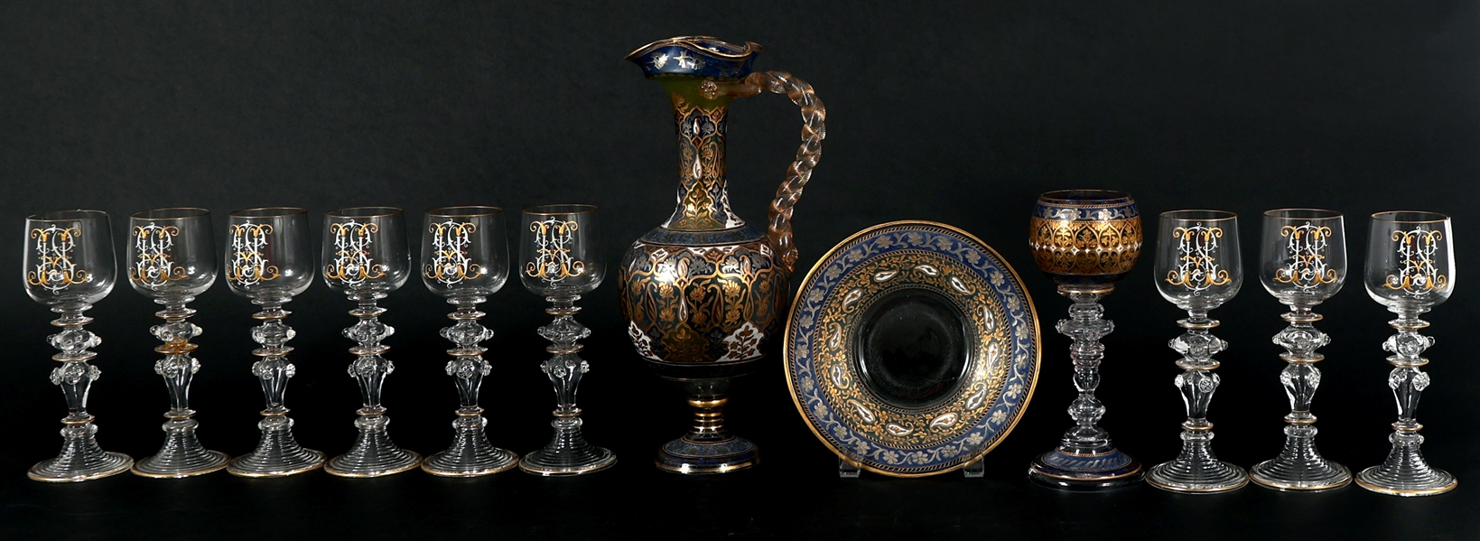 ART NOUVEAU GLASSES CLARET SAUCER FRITZ HECKERT & MORE