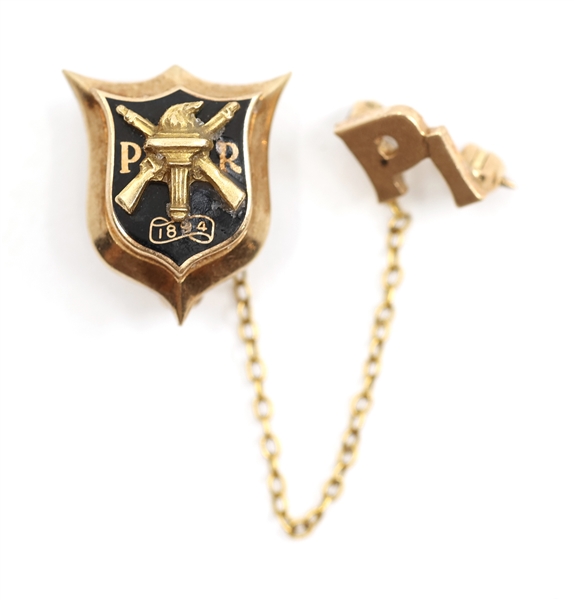 10K YELLOW GOLD PERSHING RIFLES ENAMEL BADGE PIN
