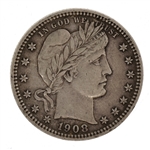 1908-D US SILVER BARBER 25C QUARTER DOLLAR COIN