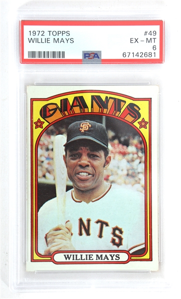 1972 TOPPS WILLIE MAYS BASEBALL CARD PSA GRADED EX-MT 6