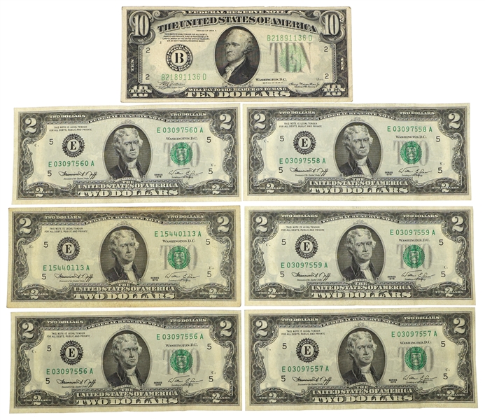 US $10 & SEQUENTIAL $2 FEDERAL RESERVE NOTES 