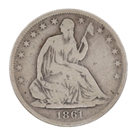 1861-O US SILVER SEATED LIBERTY 50C HALF DOLLAR COIN
