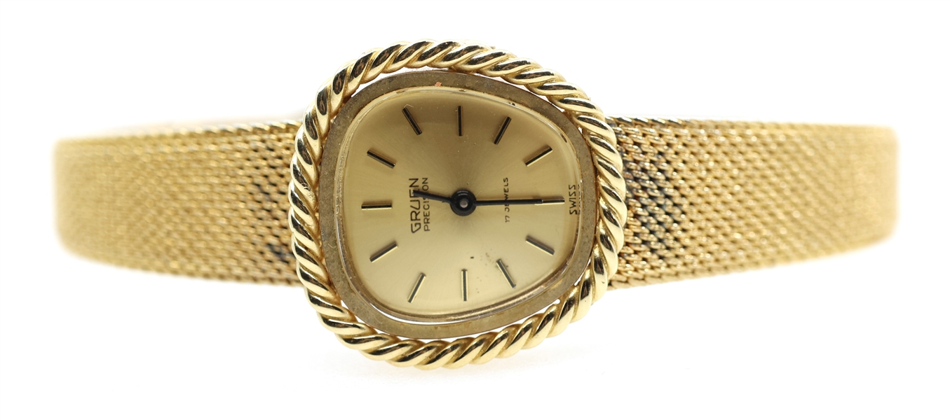 LADIES GRUEN PRECISION 14K GOLD CASE WRIST WATCH 