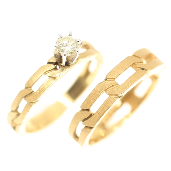 14K YELLOW GOLD DIAMOND SOLITAIRE RING & MATCHING BAND