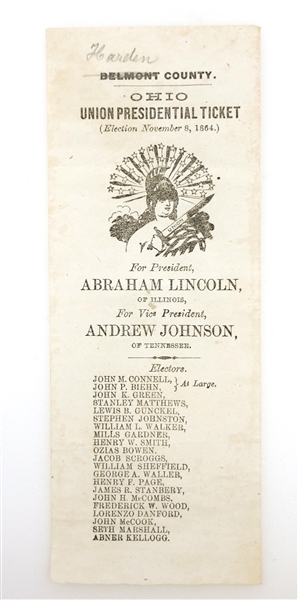 1864 OHIO UNION ABRAHAM LINCOLN ELECTION TICKET