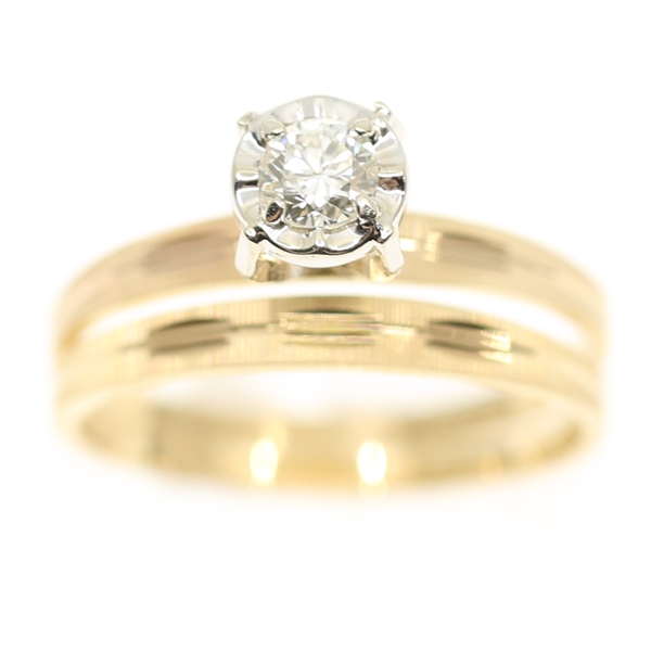 14K YELLOW GOLD 0.25 CT DIAMOND SOLITAIRE WEDDING SET 