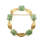 14K YELLOW GOLD & JADE WREATH BROOCH
