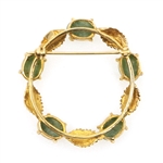 14K YELLOW GOLD & JADE WREATH BROOCH