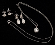 14K WHITE GOLD DIAMOND EARRINGS & NECKLACE