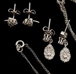 14K WHITE GOLD DIAMOND EARRINGS & NECKLACE
