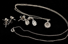 14K WHITE GOLD DIAMOND EARRINGS & NECKLACE