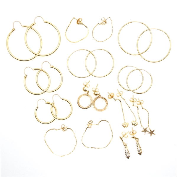 14K YELLOW GOLD HOOP & DANGLE EARRINGS 