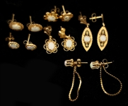 14K YELLOW GOLD OPAL STUD & DANGLE EARRINGS