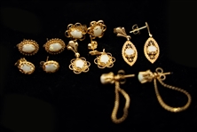 14K YELLOW GOLD OPAL STUD & DANGLE EARRINGS