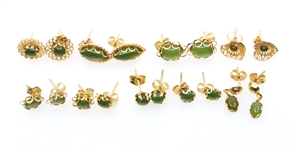 14K YELLOW GOLD JADE STUD EARRINGS