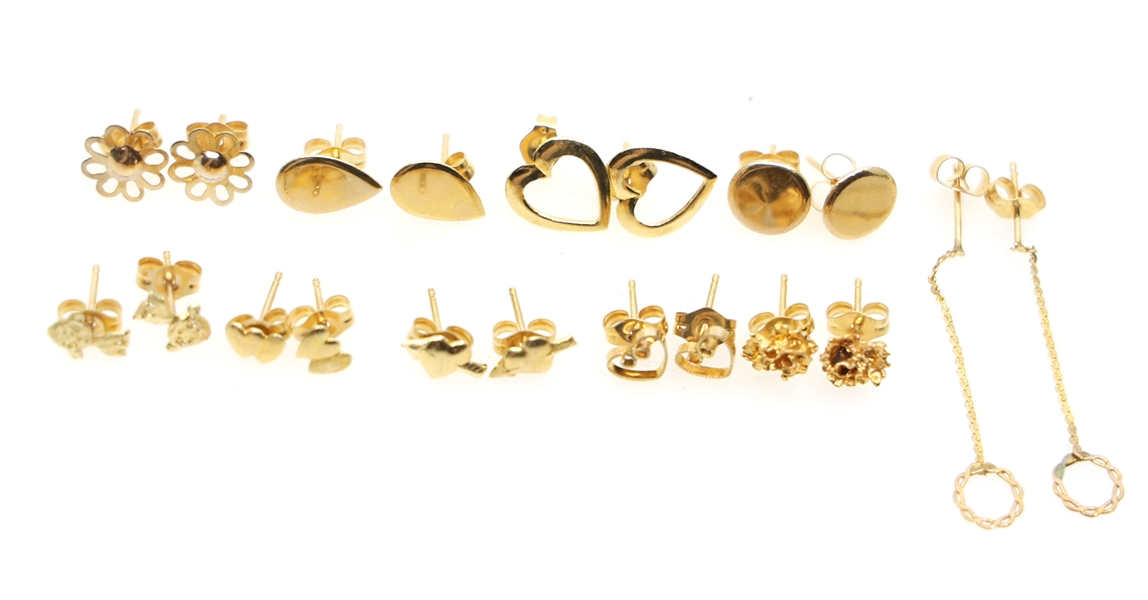 14K YELLOW GOLD NOVELTY STUD & DANGLE EARRINGS