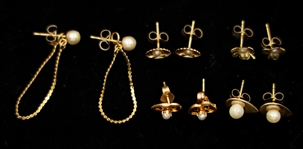 14K YELLOW GOLD PEARL STUD & DANGLE EARRINGS 