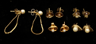 14K YELLOW GOLD PEARL STUD & DANGLE EARRINGS 