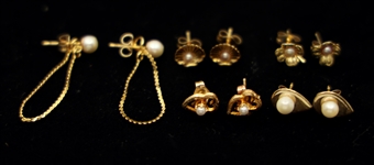 14K YELLOW GOLD PEARL STUD & DANGLE EARRINGS 