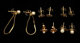 14K YELLOW GOLD PEARL STUD & DANGLE EARRINGS 