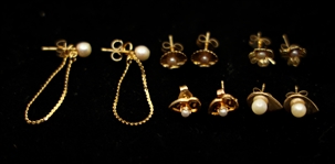 14K YELLOW GOLD PEARL STUD & DANGLE EARRINGS 