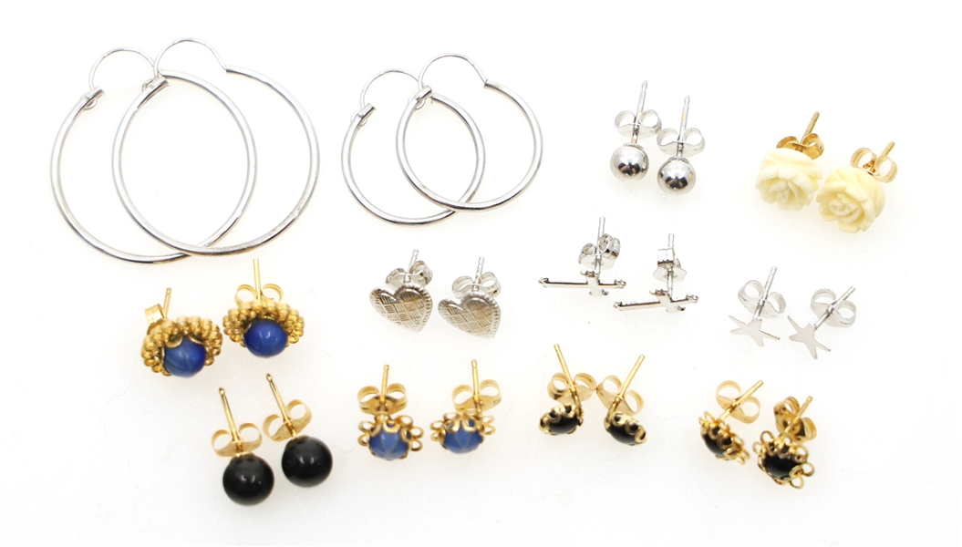 14K YELLOW & WHITE GOLD FASHION STUD EARRINGS & HOOPS
