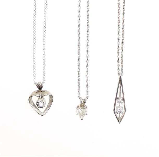 14K WHITE GOLD DIAMOND PENDANTS WITH CHAINS