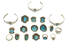 STERLING SILVER TURQUOISE & JADE JEWELRY - RINGS, CUFFS