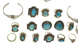 STERLING SILVER TURQUOISE & JADE JEWELRY - RINGS, CUFFS