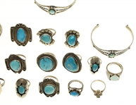 STERLING SILVER TURQUOISE & JADE JEWELRY - RINGS, CUFFS