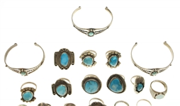STERLING SILVER TURQUOISE & JADE JEWELRY - RINGS, CUFFS