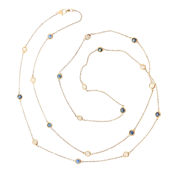 18K GOLD 2.1CTW DIAMOND & SAPPHIRE BY THE YARD NECKLACE