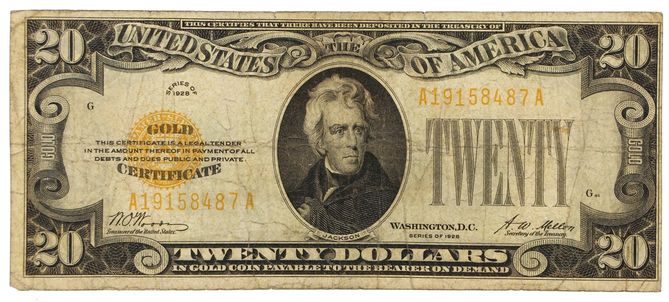 1928 US $20 GOLD CERTIFICATE NOTE Fr.2402