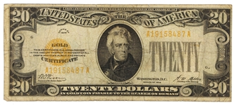 1928 US $20 GOLD CERTIFICATE NOTE Fr.2402