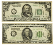 1928 US $100 & $50 FEDERAL RESERVE BANK NOTES
